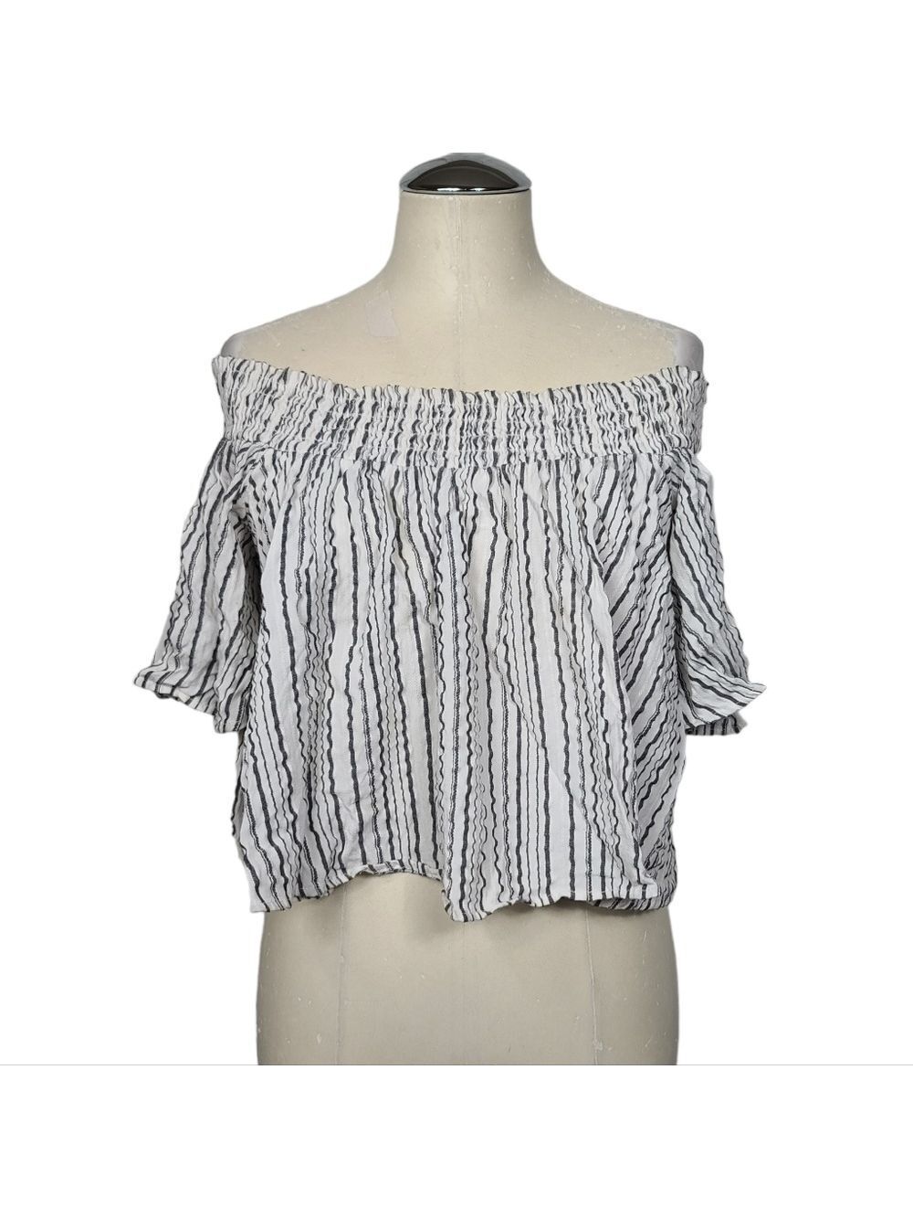 Urban Outfitters Kimchi Blue Striped Off Shoulder Smocked Cropped Top L
